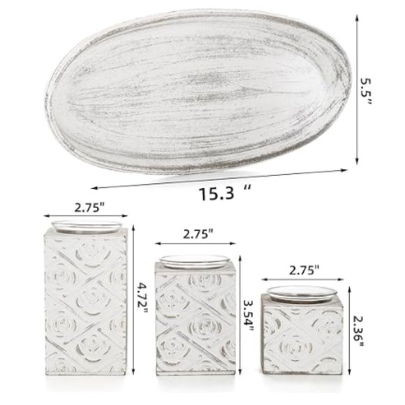 Set of 3 / 3 Sizes - Tealight / Votive Candle Holders with Wooden Stands & Tray - Picture 3 of 11